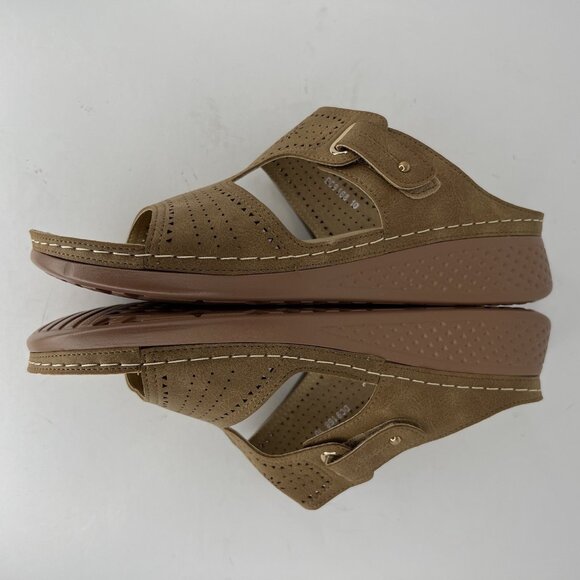 Atalina SuedeLook Comfort Feel Sandals Womens Size 9.5 EU 41 Tan Wedge Heels - Picture 7 of 9